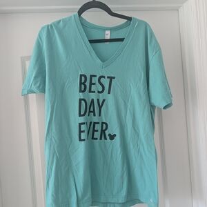 American Apparel Turquoise V-Neck Tee "Best Day Ever"